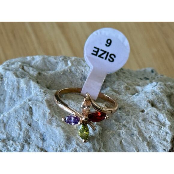 Crystals By Swarovski 14k Gold Overlay 4‎ Stone Marquise Multicolor Ring NEW - Picture 4 of 7